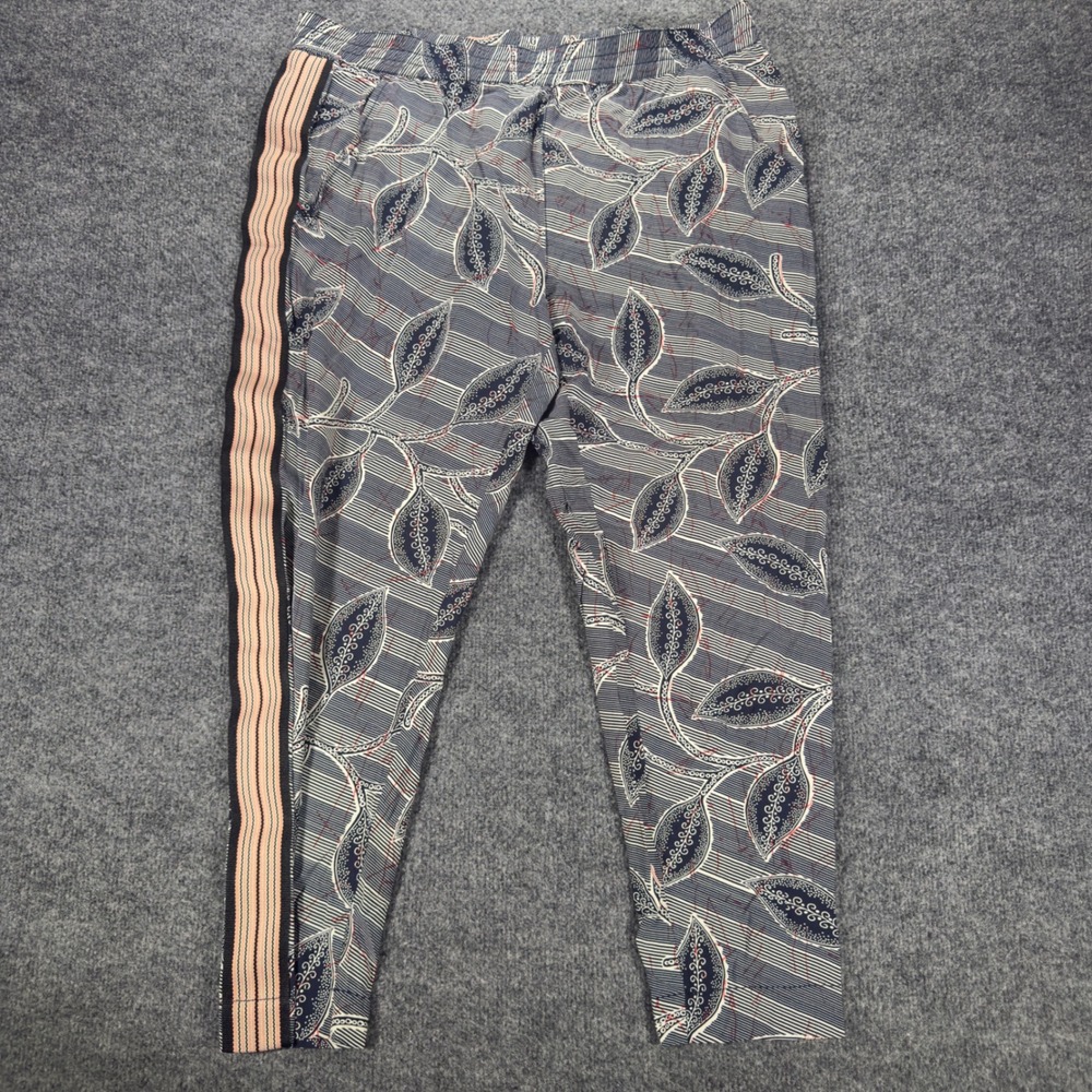 Anthropologie Hei Hei Jogger Pants Leaf Print Tuxedo Stripe L Blue Womens‎ Rayon